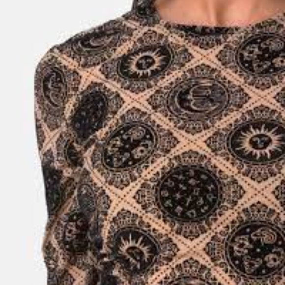 Motel Rocks Wyanna  Mini Dress Taupe net with black sign flock-Small-NWT - Picture 4 of 11